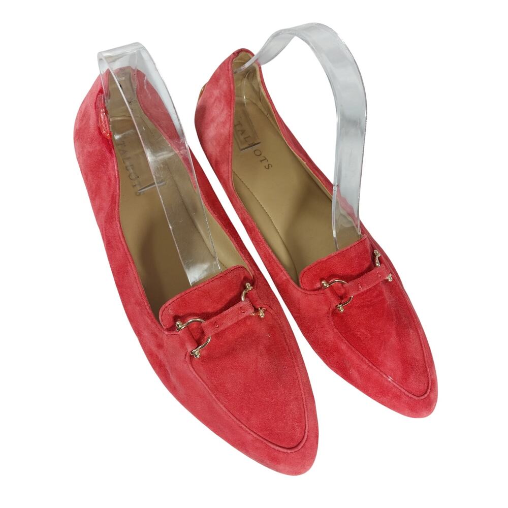 TALBOTS! PAPAYA ORANGE GENUINE SUEDE LEATHER POINTY TOE W/HARNESS FLATS! SZ 10M